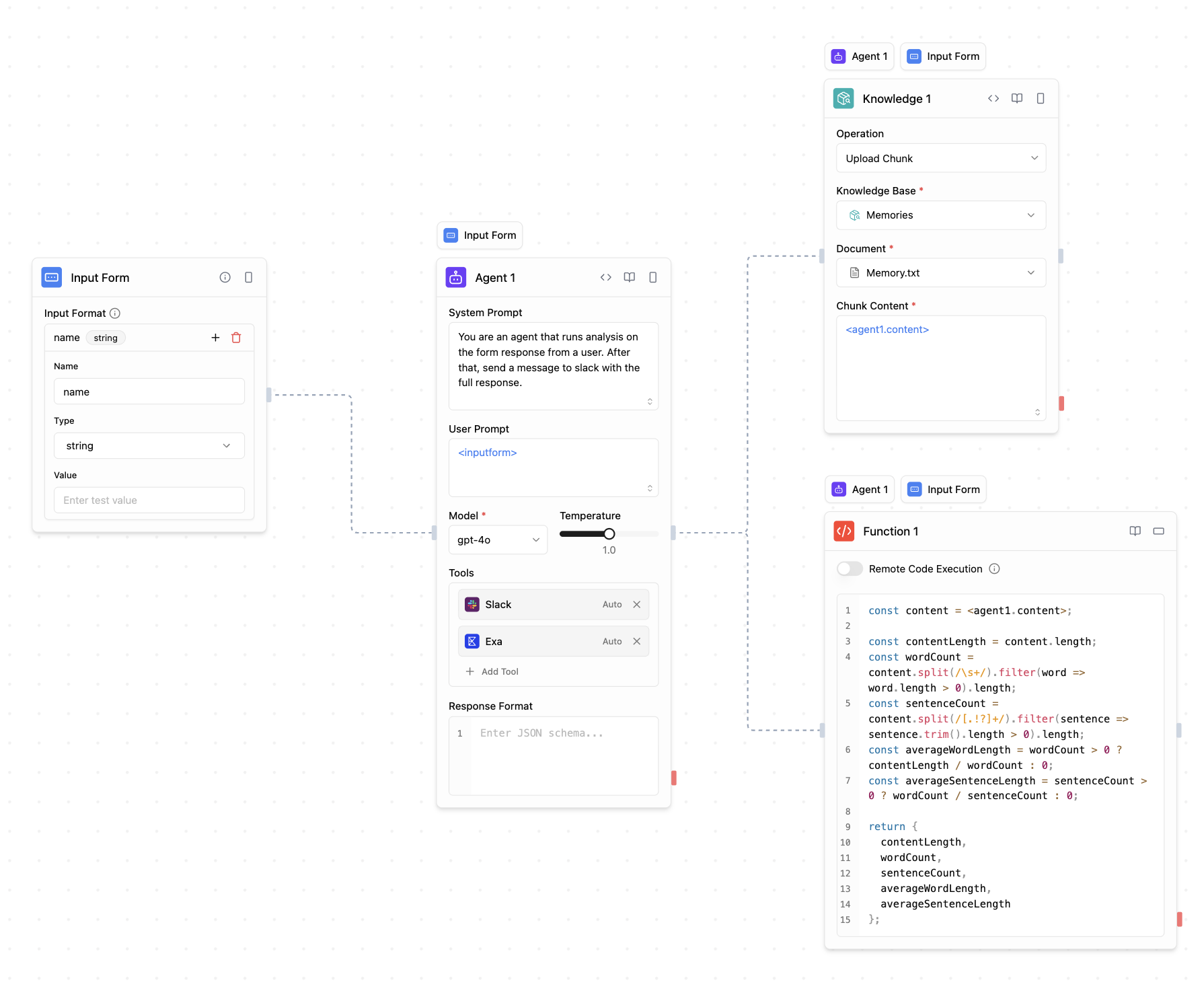 OutboundConsole visual workflow builder with AI agent blocks